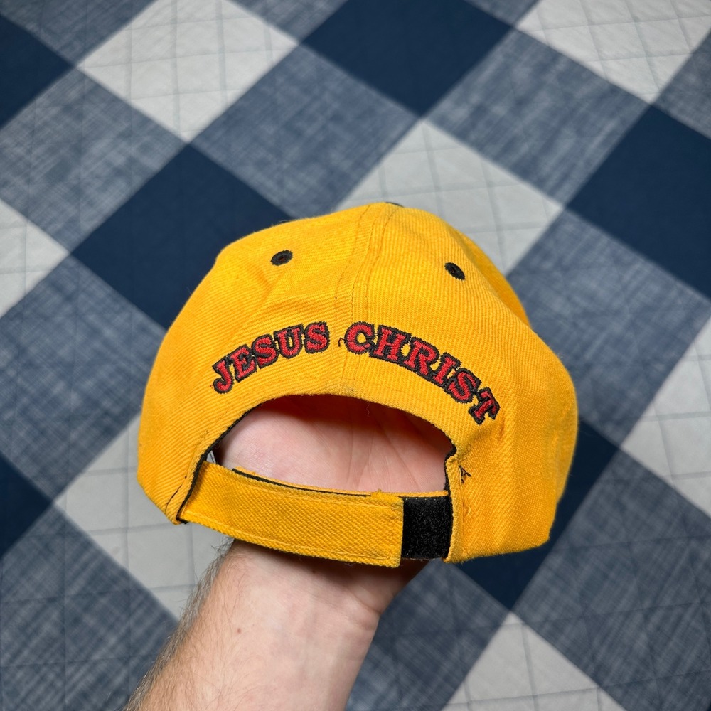 Vintage Santo Cap Faith Factor Jesus Christ Hat Yellow Wool Blend Adjustable - Picture 3 of 6
